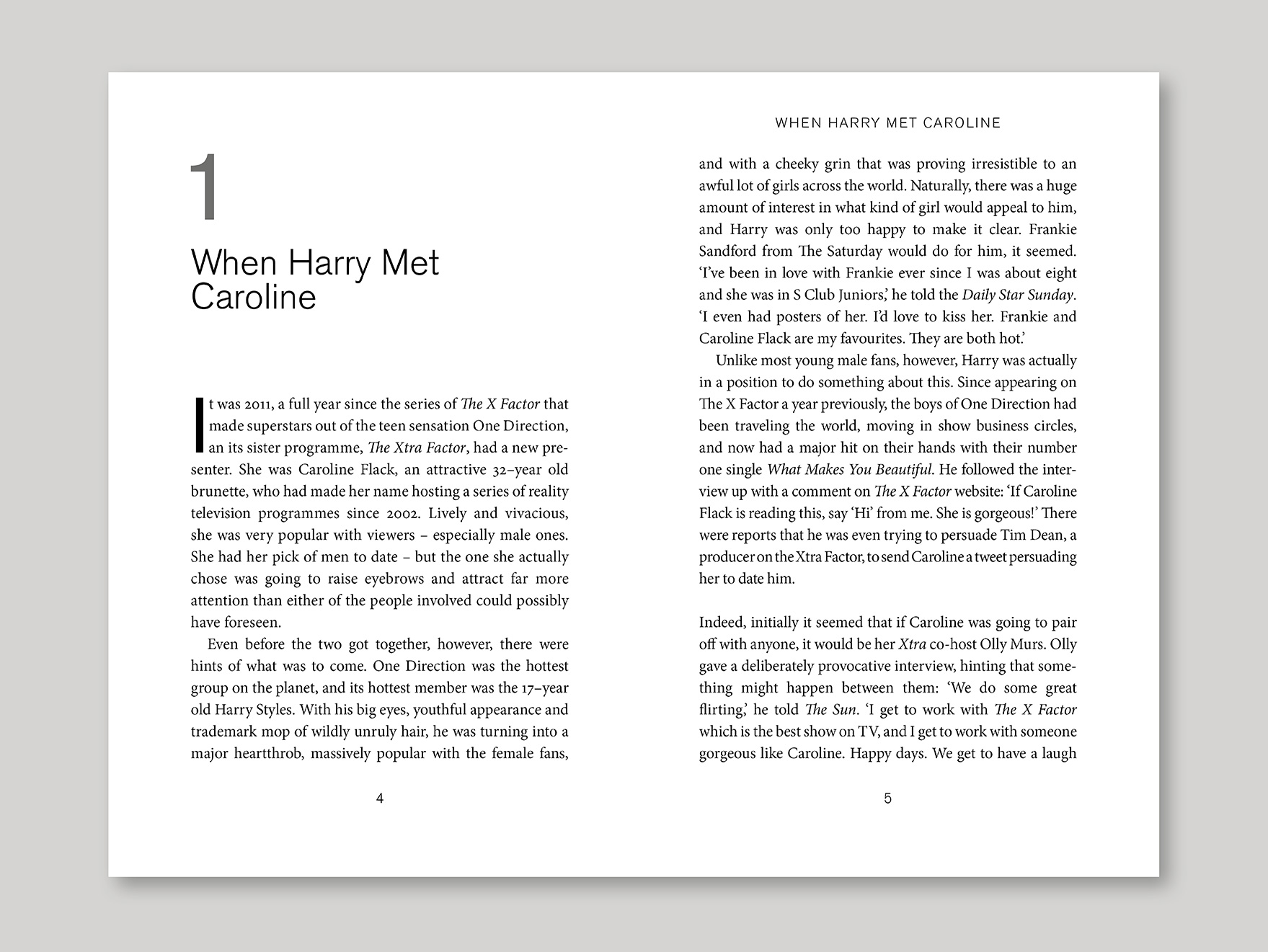 Inside typeset pages from a biography book
