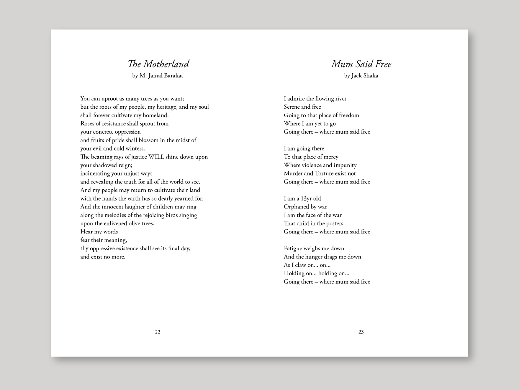 Inside typeset pages from a poetry book